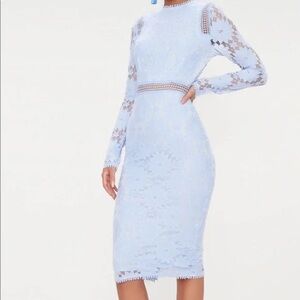 PrettyLittleThing Sky Blue Floral Lace Dress